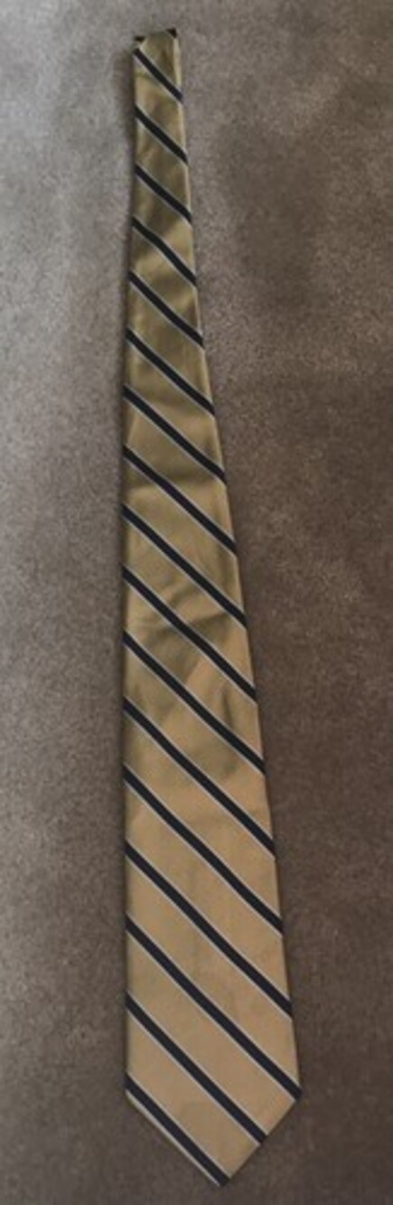 BROOKS BROTHERS 346 Tie 100% Silk Yellow w/ Blue Stripes Good